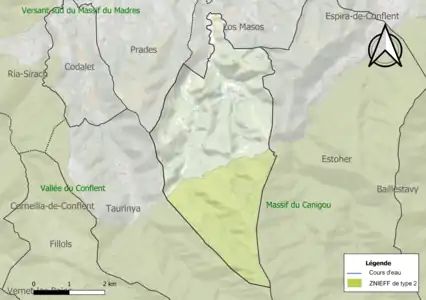 Carte de la ZNIEFF de type 2 sur la commune.