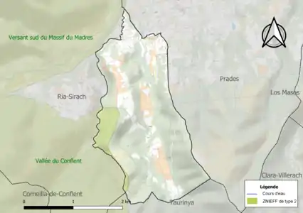 Carte de la ZNIEFF de type 2 sur la commune.