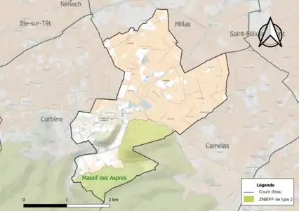 Carte de la ZNIEFF de type 2 sur la commune.