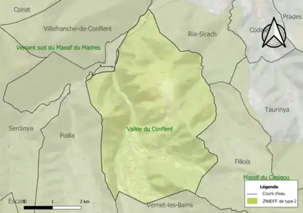 Carte des ZNIEFF de type 2 sur la commune.