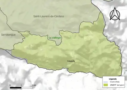 Carte de la ZNIEFF de type 2 sur la commune.