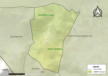 Carte des ZNIEFF de type 2 sur la commune.