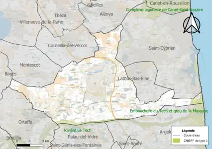 Carte des ZNIEFF de type 2 sur la commune.