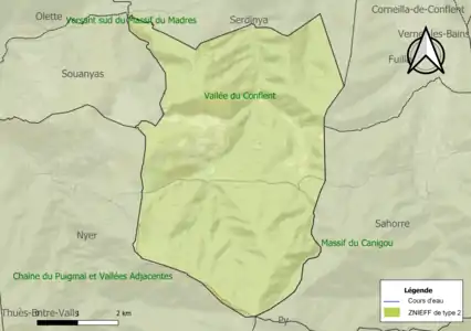 Carte des ZNIEFF de type 2 sur la commune.