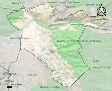 Carte des ZNIEFF de type 1 sur la commune.