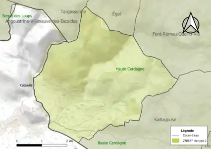 Carte des ZNIEFF de type 2 sur la commune.