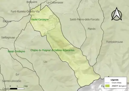 Carte des ZNIEFF de type 2 sur la commune.