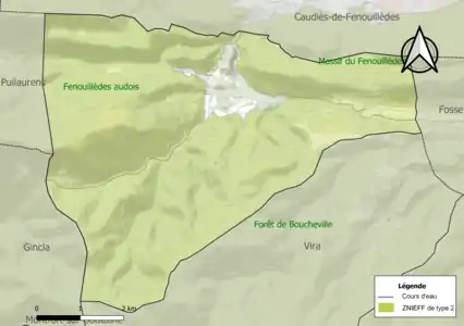 Carte des ZNIEFF de type 2 sur la commune.