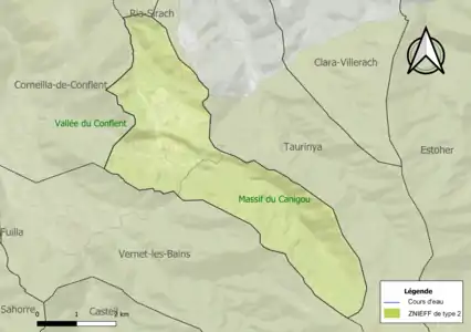 Carte des ZNIEFF de type 2 sur la commune.