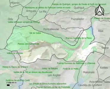 Carte des ZNIEFF de type 1 sur la commune.