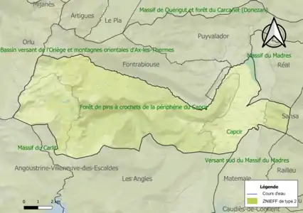 Carte des ZNIEFF de type 2 sur la commune.