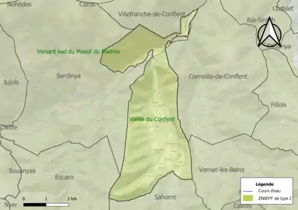 Carte des ZNIEFF de type 2 sur la commune.