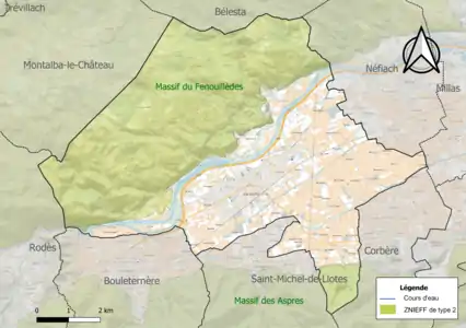 Carte des ZNIEFF de type 2 sur la commune.