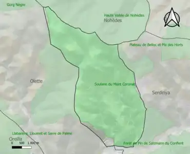 Carte de la ZNIEFF de type 1 sur la commune.