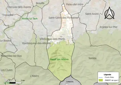 Carte de la ZNIEFF de type 2 sur la commune.