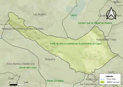 Carte de la ZNIEFF de type 2 sur la commune.