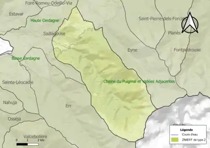 Carte des ZNIEFF de type 2 sur la commune.