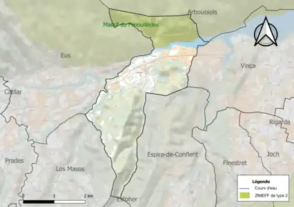 Carte de la ZNIEFF de type 2 sur la commune.