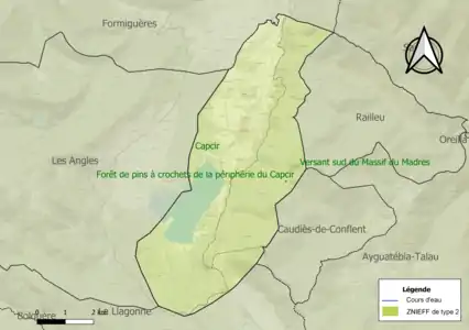 Carte des ZNIEFF de type 2 sur la commune.