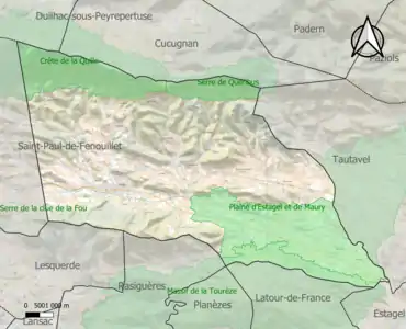 Carte des ZNIEFF de type 1 sur la commune.