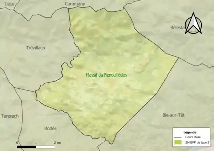 Carte de la ZNIEFF de type 2 sur la commune.