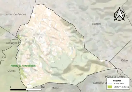 Carte de la ZNIEFF de type 2 sur la commune.