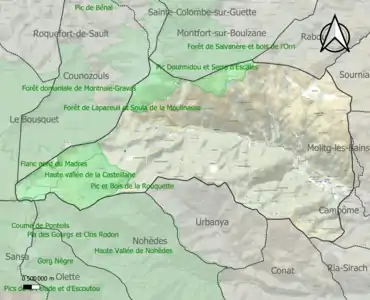 Carte des ZNIEFF de type 1 sur la commune.