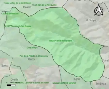 Carte des ZNIEFF de type 1 sur la commune.