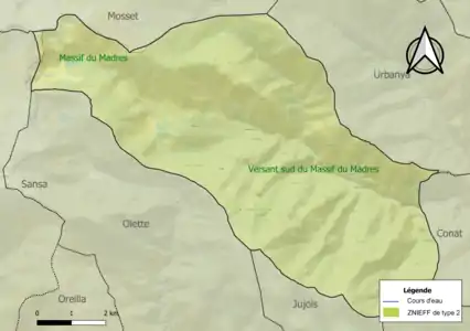 Carte des ZNIEFF de type 2 sur la commune.