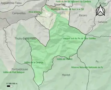 Carte des ZNIEFF de type 1 sur la commune.