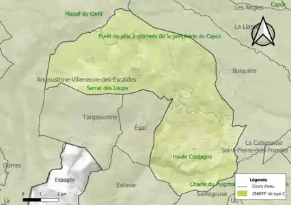 Carte des ZNIEFF de type 2 sur la commune.