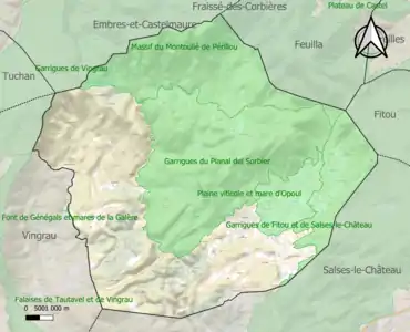 Carte des ZNIEFF de type 1 sur la commune.