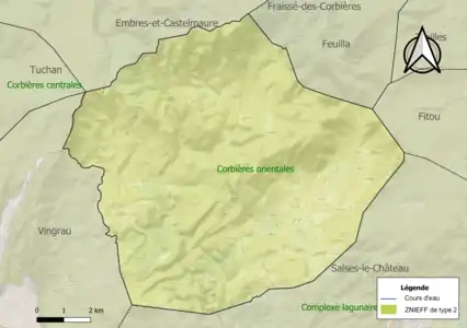 Carte de la ZNIEFF de type 2 sur la commune.