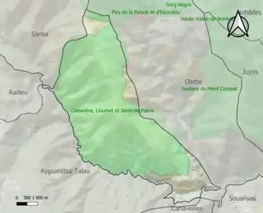 Carte des ZNIEFF de type 1 sur la commune.