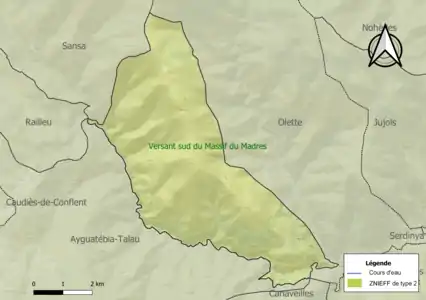 Carte de la ZNIEFF de type 2 sur la commune.