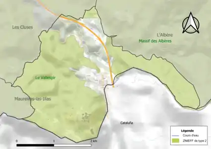 Carte des ZNIEFF de type 2 sur la commune.