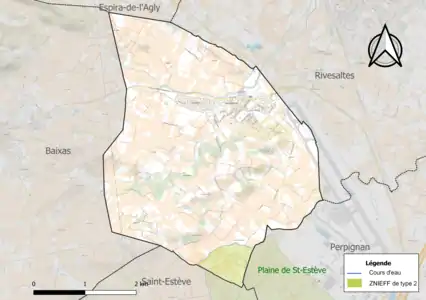 Carte de la ZNIEFF de type 2 sur la commune.