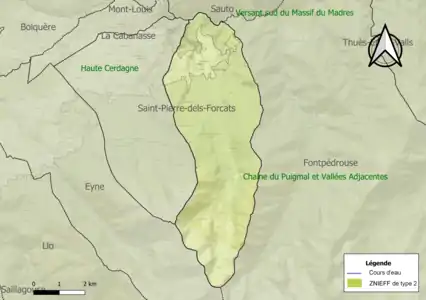 Carte des ZNIEFF de type 2 sur la commune.