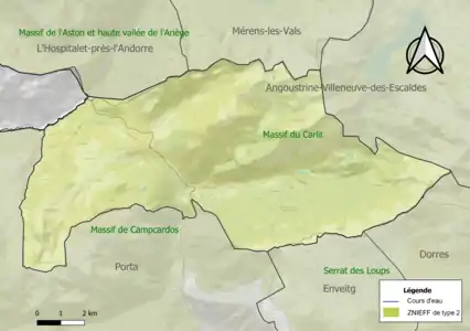 Carte des ZNIEFF de type 2 sur la commune.