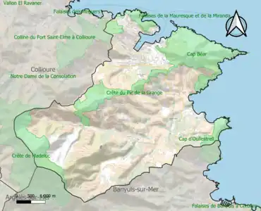 Carte des ZNIEFF de type 1 sur la commune.