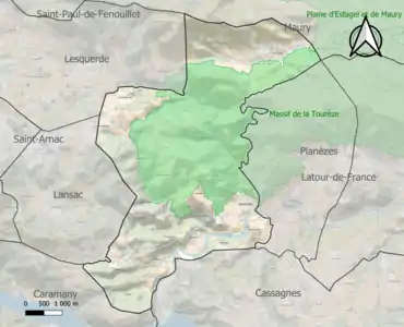 Carte de la ZNIEFF de type 1 sur la commune.