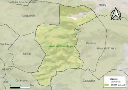 Carte de la ZNIEFF de type 2 sur la commune.