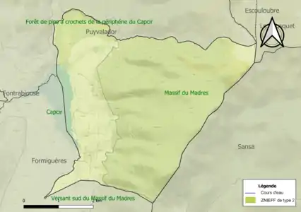 Carte des ZNIEFF de type 2 sur la commune.