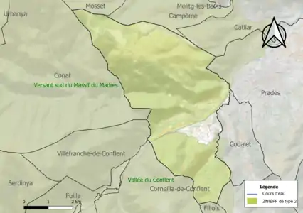 Carte des ZNIEFF de type 2 sur la commune.