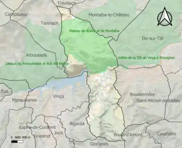 Carte des ZNIEFF de type 1 sur la commune.