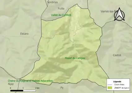 Carte des ZNIEFF de type 2 sur la commune.