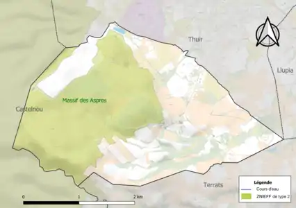 Carte de la ZNIEFF de type 2 sur la commune.