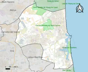 Carte des ZNIEFF de type 1 sur la commune.