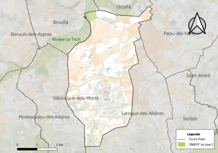 Carte de la ZNIEFF de type 2 sur la commune.