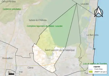 Carte de la ZNIEFF de type 2 sur la commune.